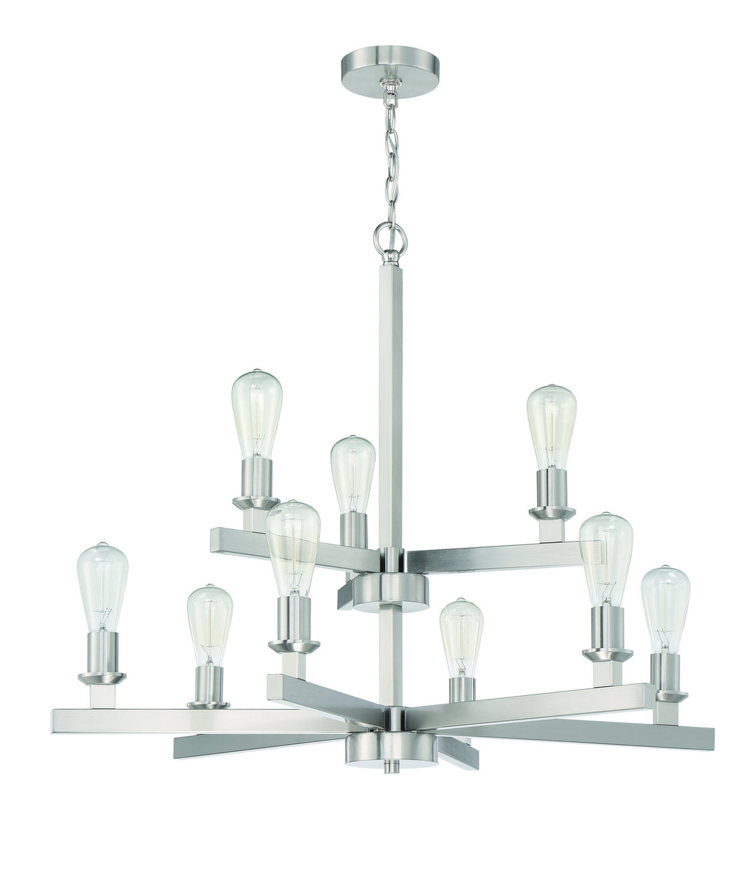 Chicago Nine Light Chandelier in Brushed Polished Nickel