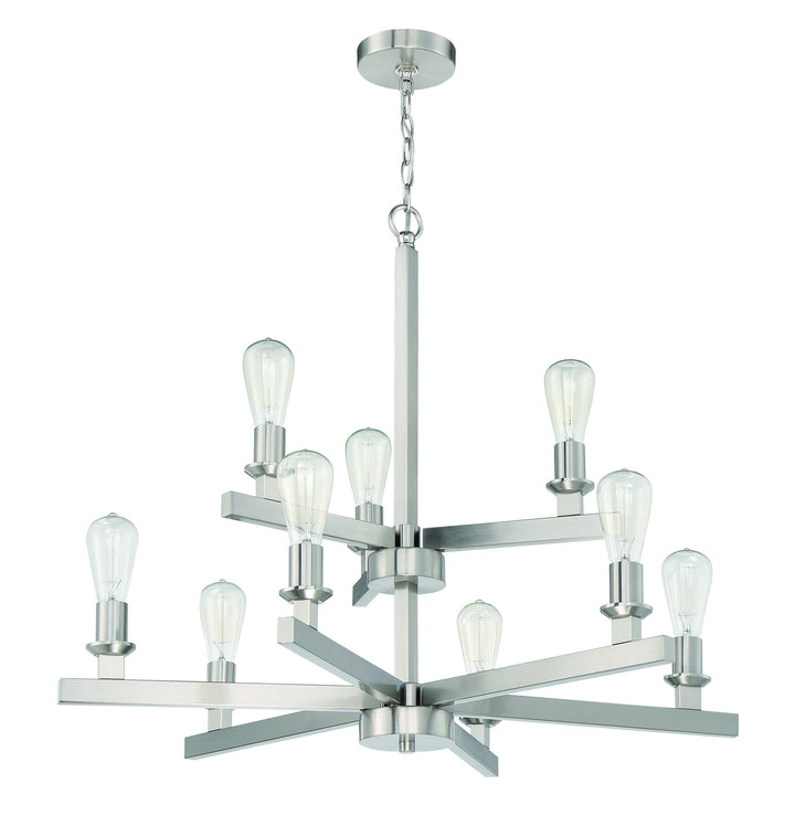 Chicago Nine Light Chandelier in Brushed Polished Nickel