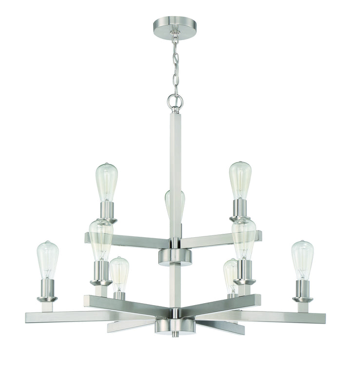 Chicago Nine Light Chandelier in Brushed Polished Nickel