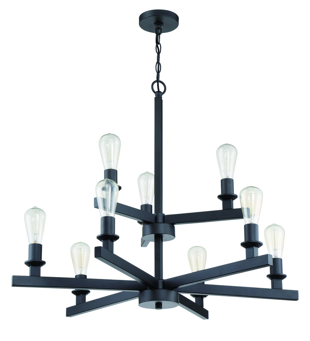 Chicago Nine Light Chandelier in Flat Black