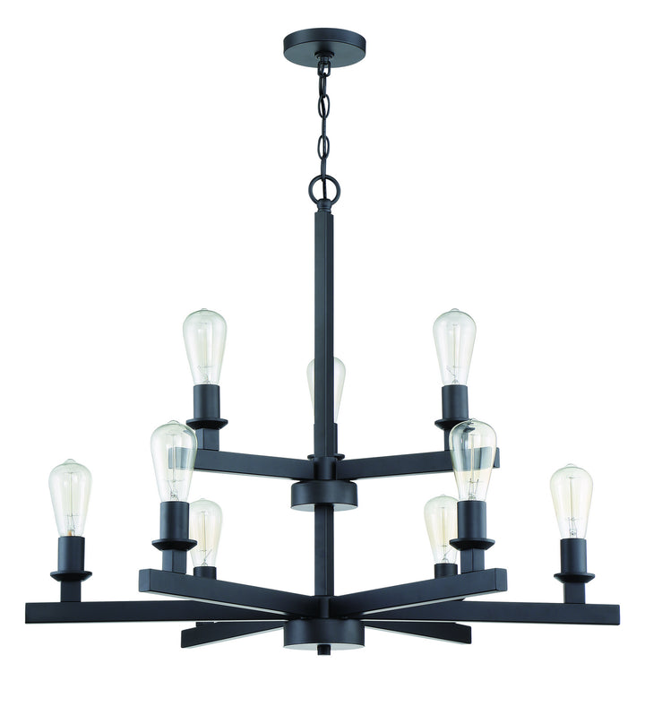 Chicago Nine Light Chandelier in Flat Black