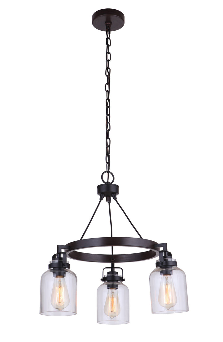 Foxwood Three Light Chandelier in Flat Black/Dark Teak