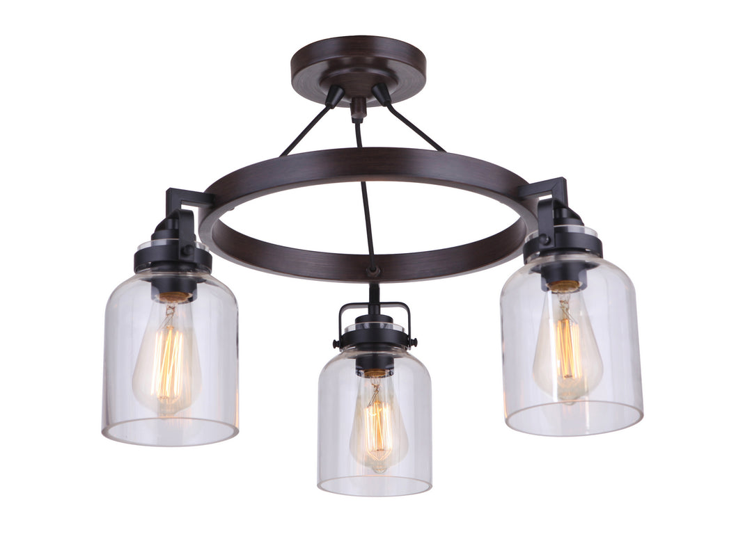 Foxwood Three Light Semi Flush Mount in Flat Black/Dark Teak