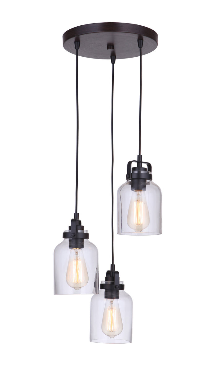 Foxwood Three Light Pendant in Flat Black/Dark Teak