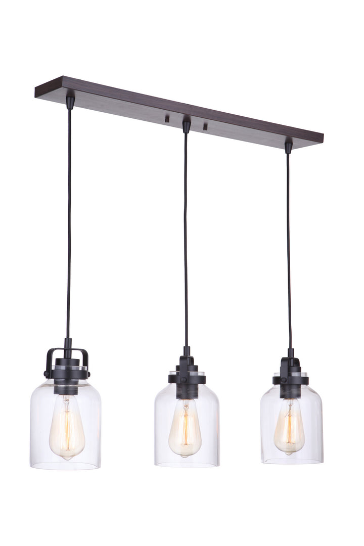 Foxwood Three Light Linear Pendant in Flat Black/Dark Teak