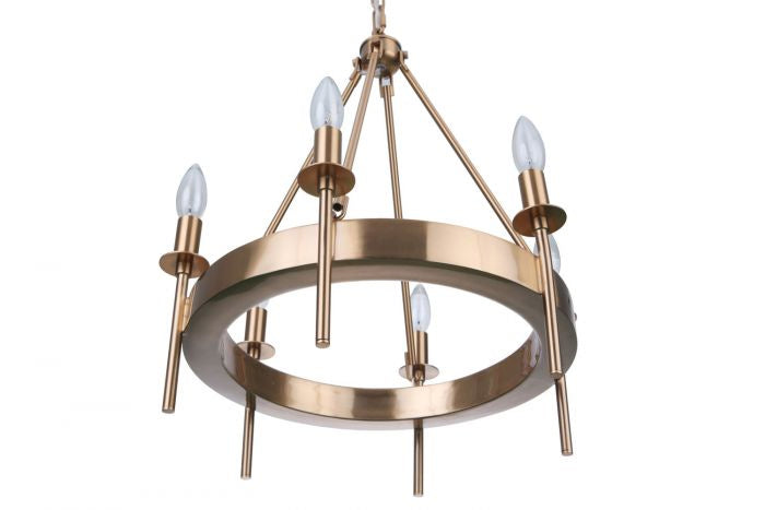 Larrson Six Light Chandelier in Satin Brass