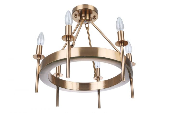 Larrson Six Light Semi-Flush Mount in Satin Brass