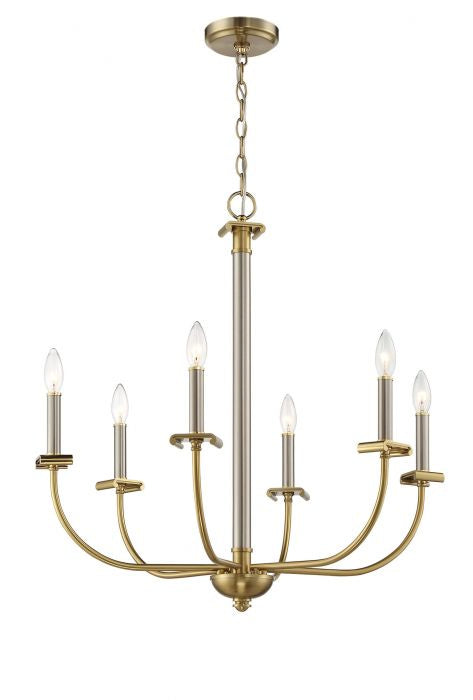 Stanza Six Light Chandelier in Brushed Polished Nickel/Satin Brass