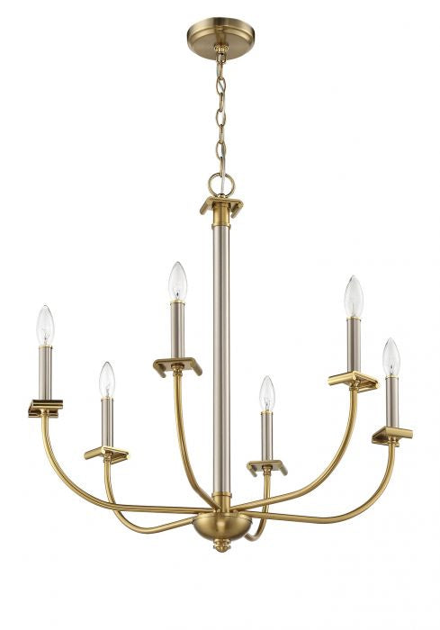 Stanza Six Light Chandelier in Brushed Polished Nickel/Satin Brass