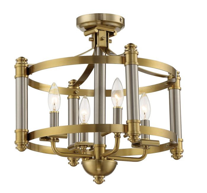 Stanza Four Light Semi Flush Mount in Brushed Polished Nickel/Satin Brass