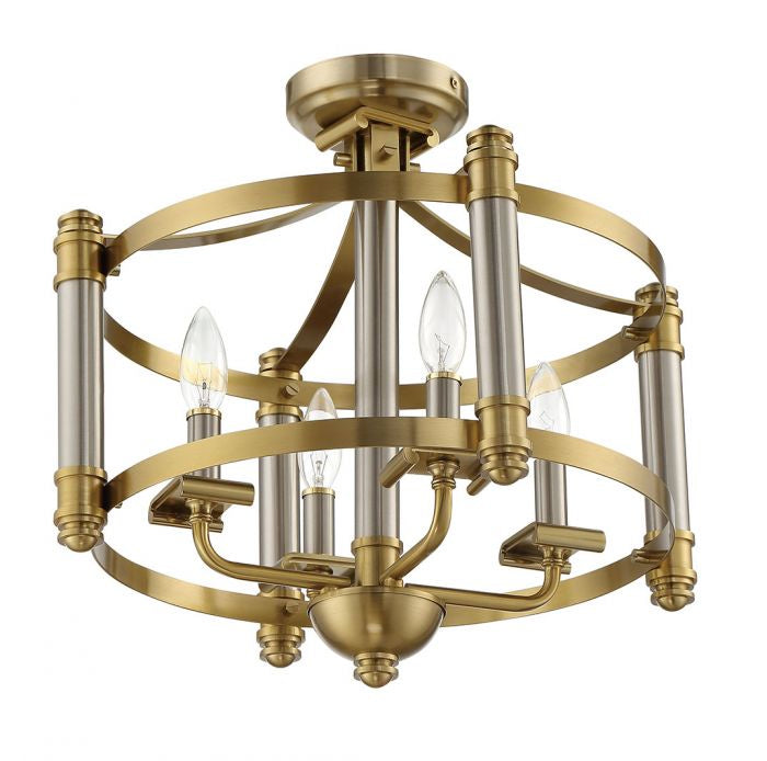 Stanza Four Light Semi Flush Mount in Brushed Polished Nickel/Satin Brass