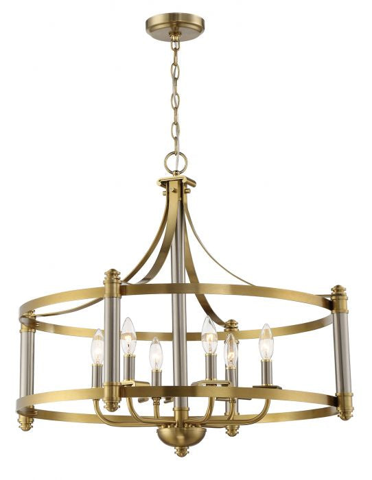 Stanza Six Light Pendant in Brushed Polished Nickel/Satin Brass