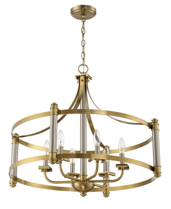 Stanza Six Light Pendant in Brushed Polished Nickel/Satin Brass