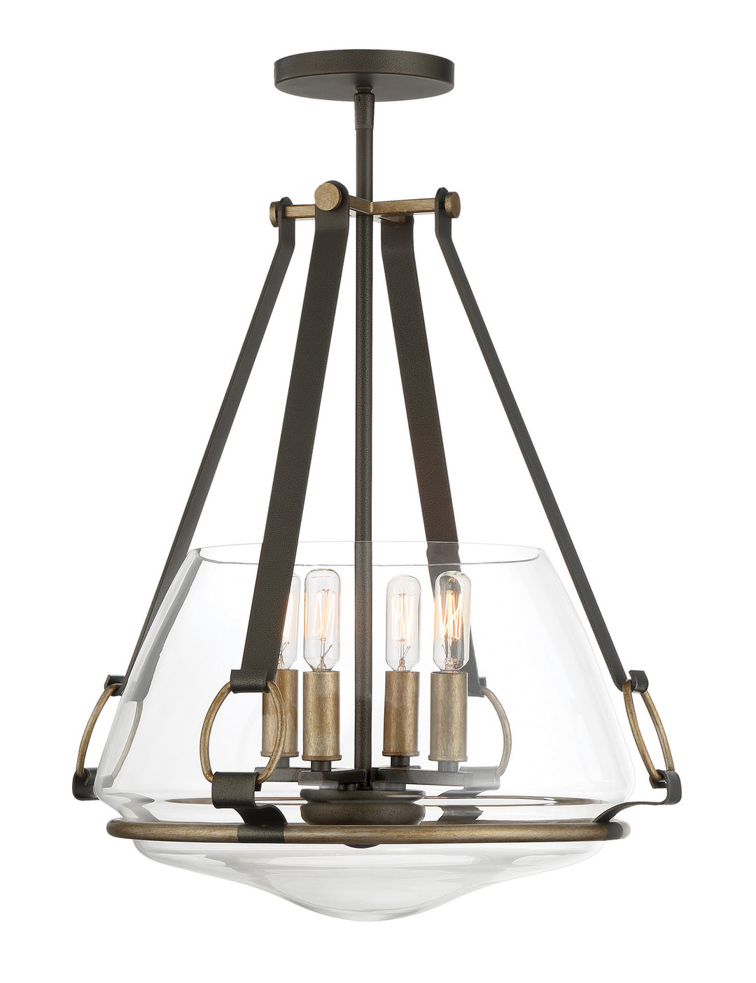 Minka Lavery Eden Valley Four Light Pendant/Semi Flush Mount in Smoked Iron with Aged Gold