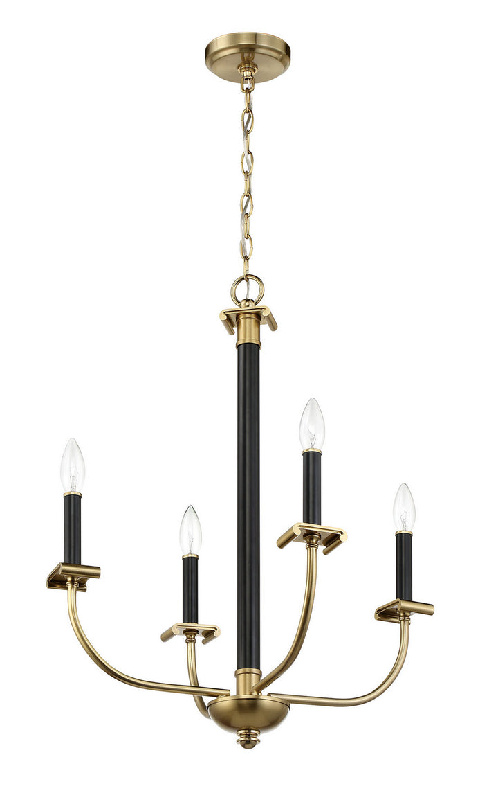 Stanza Four Light Chandelier in Flat Black/Satin Brass