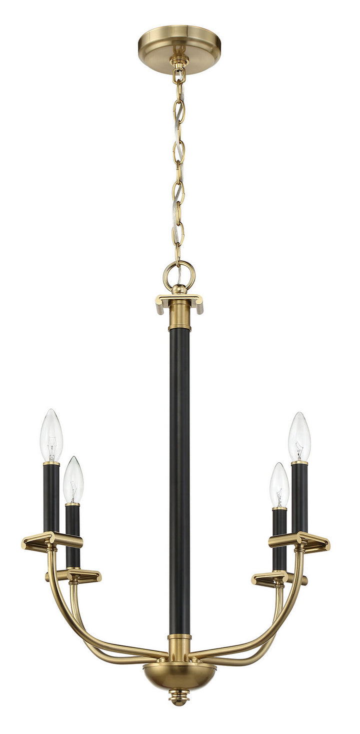 Stanza Four Light Chandelier in Flat Black/Satin Brass