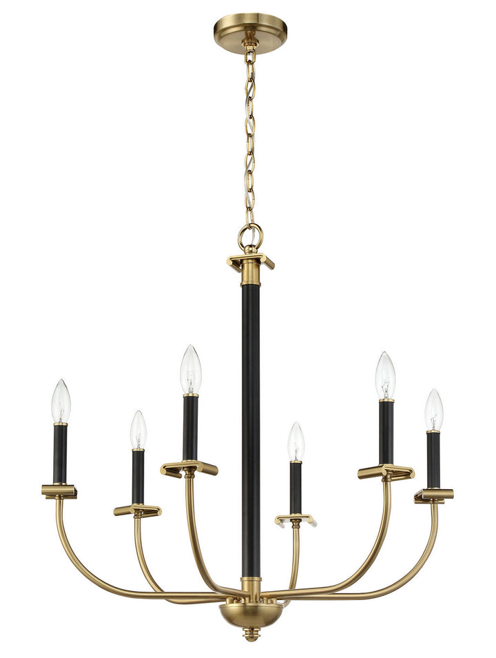 Stanza Six Light Chandelier in Flat Black/Satin Brass