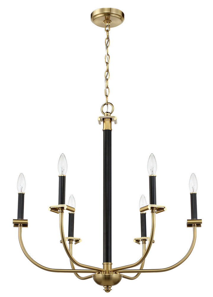 Stanza Six Light Chandelier in Flat Black/Satin Brass