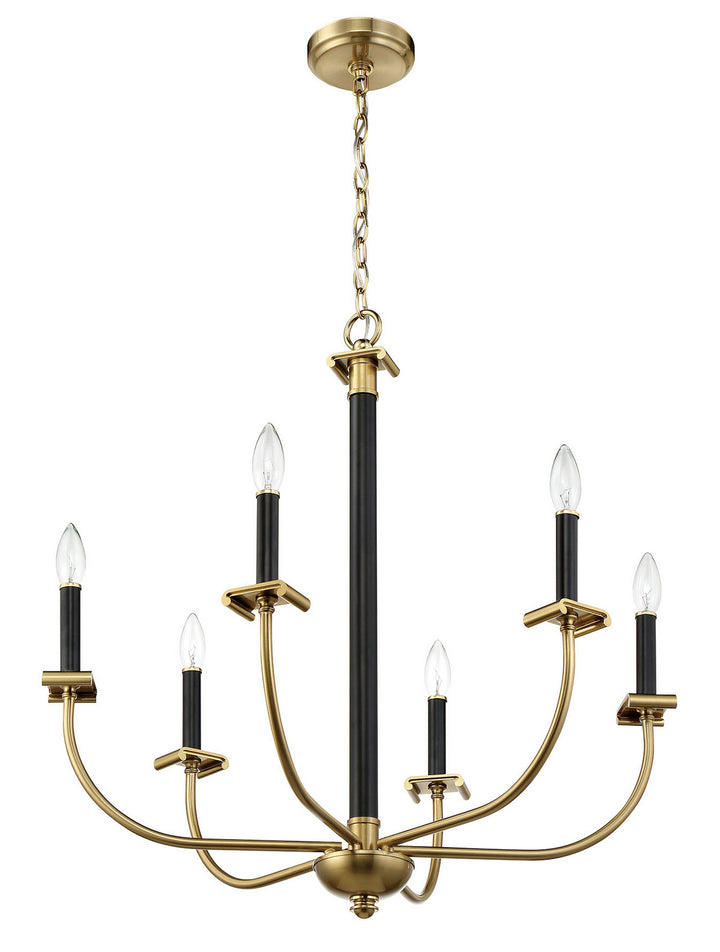 Stanza Six Light Chandelier in Flat Black/Satin Brass