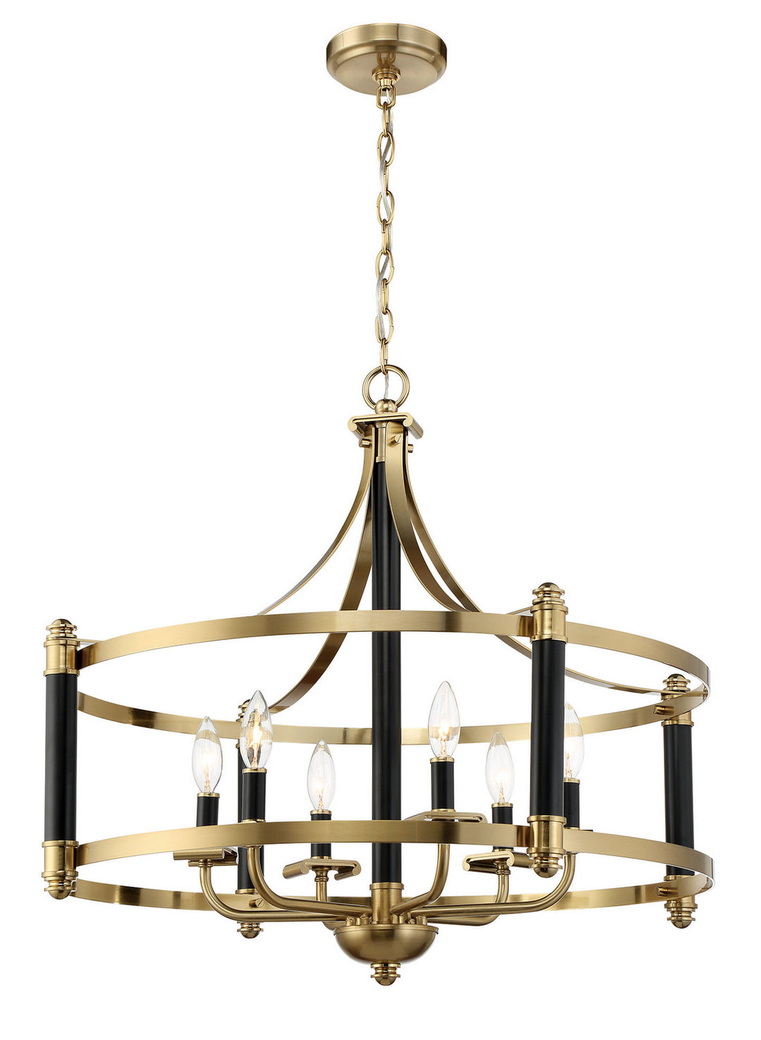 Stanza Six Light Pendant in Flat Black/Satin Brass