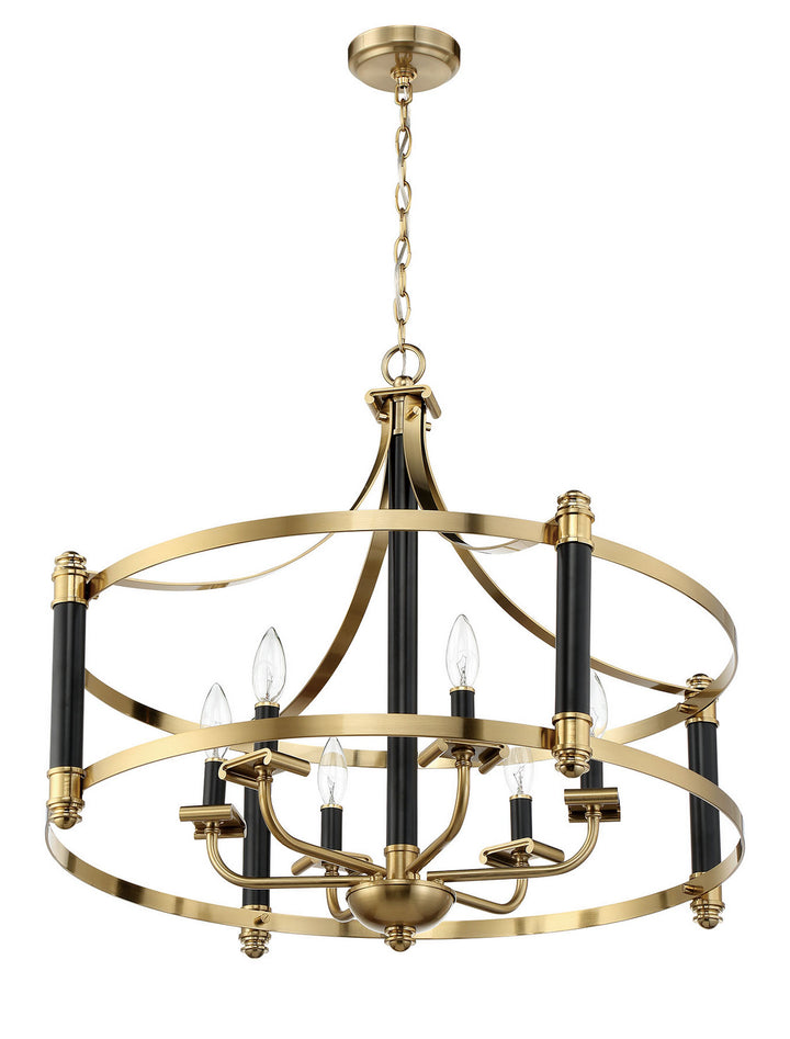 Stanza Six Light Pendant in Flat Black/Satin Brass