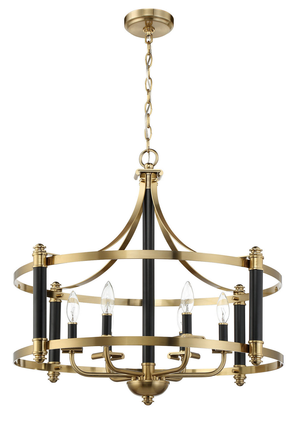 Stanza Six Light Pendant in Flat Black/Satin Brass