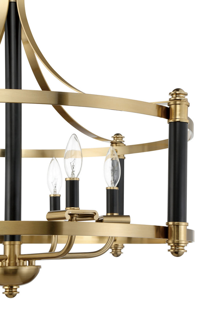 Stanza Six Light Pendant in Flat Black/Satin Brass