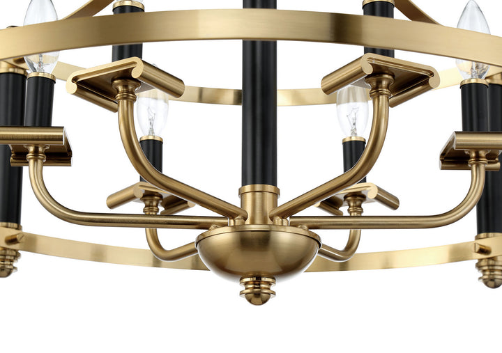 Stanza Six Light Pendant in Flat Black/Satin Brass