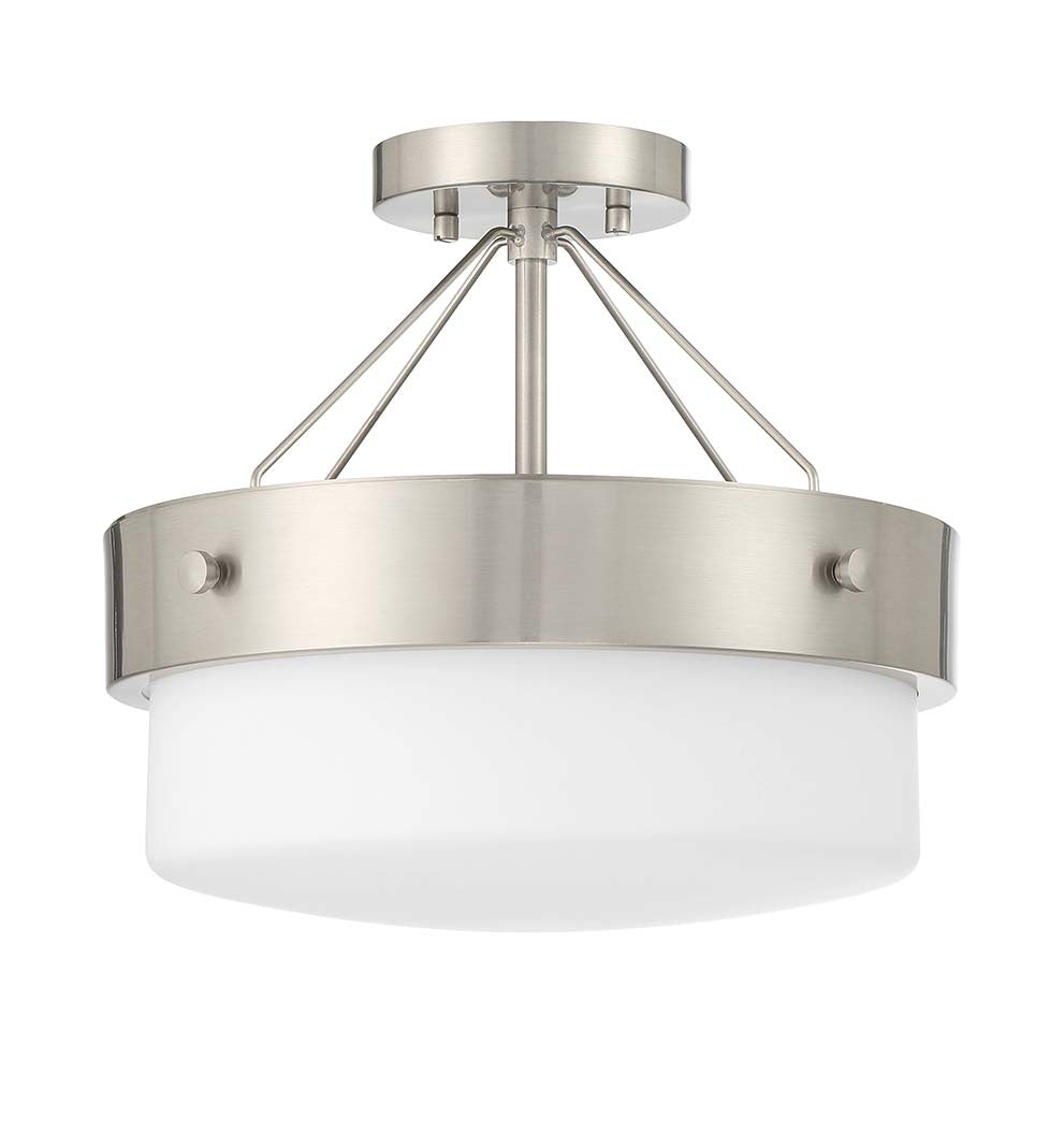 Oak Street Two Light Flushmount in Brushed Polished Nickel/Whiskey Barrel