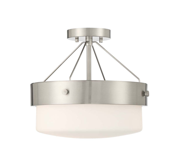 Oak Street Two Light Flushmount in Brushed Polished Nickel/Whiskey Barrel