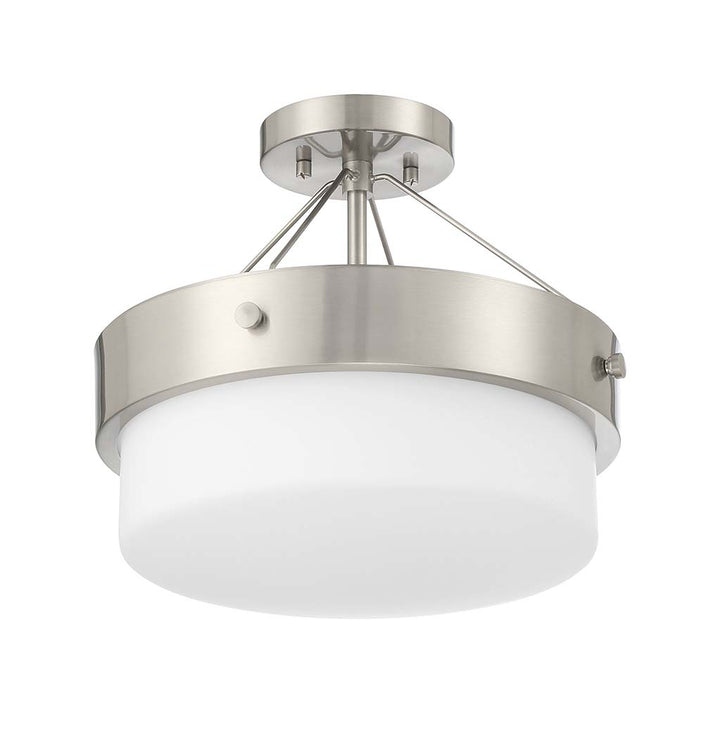 Oak Street Two Light Flushmount in Brushed Polished Nickel/Whiskey Barrel