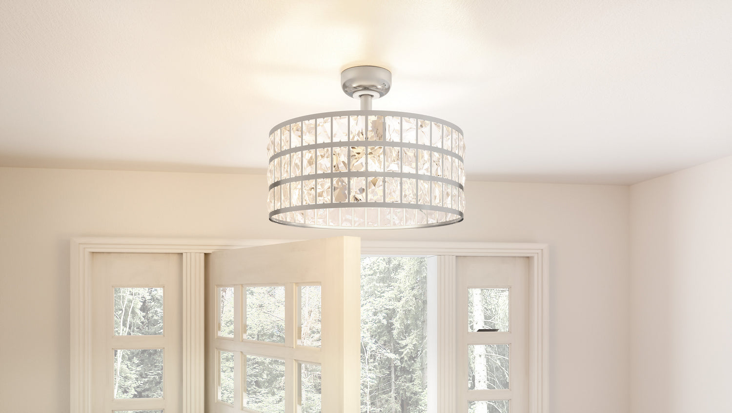 Quoizel Four Light Fandelier in Polished Nickel | Fan Diego