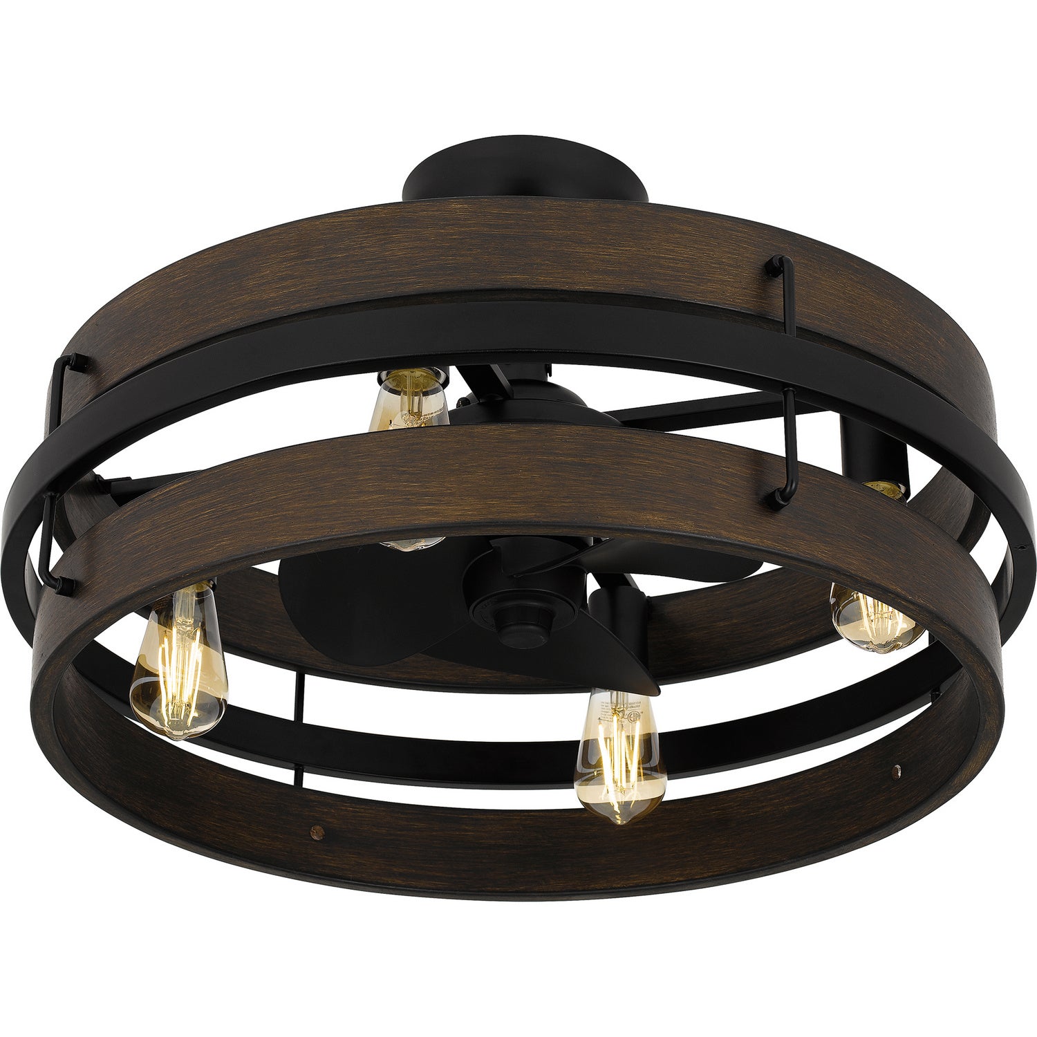 Quoizel Four Light Fandelier in Matte Black | Fan Diego