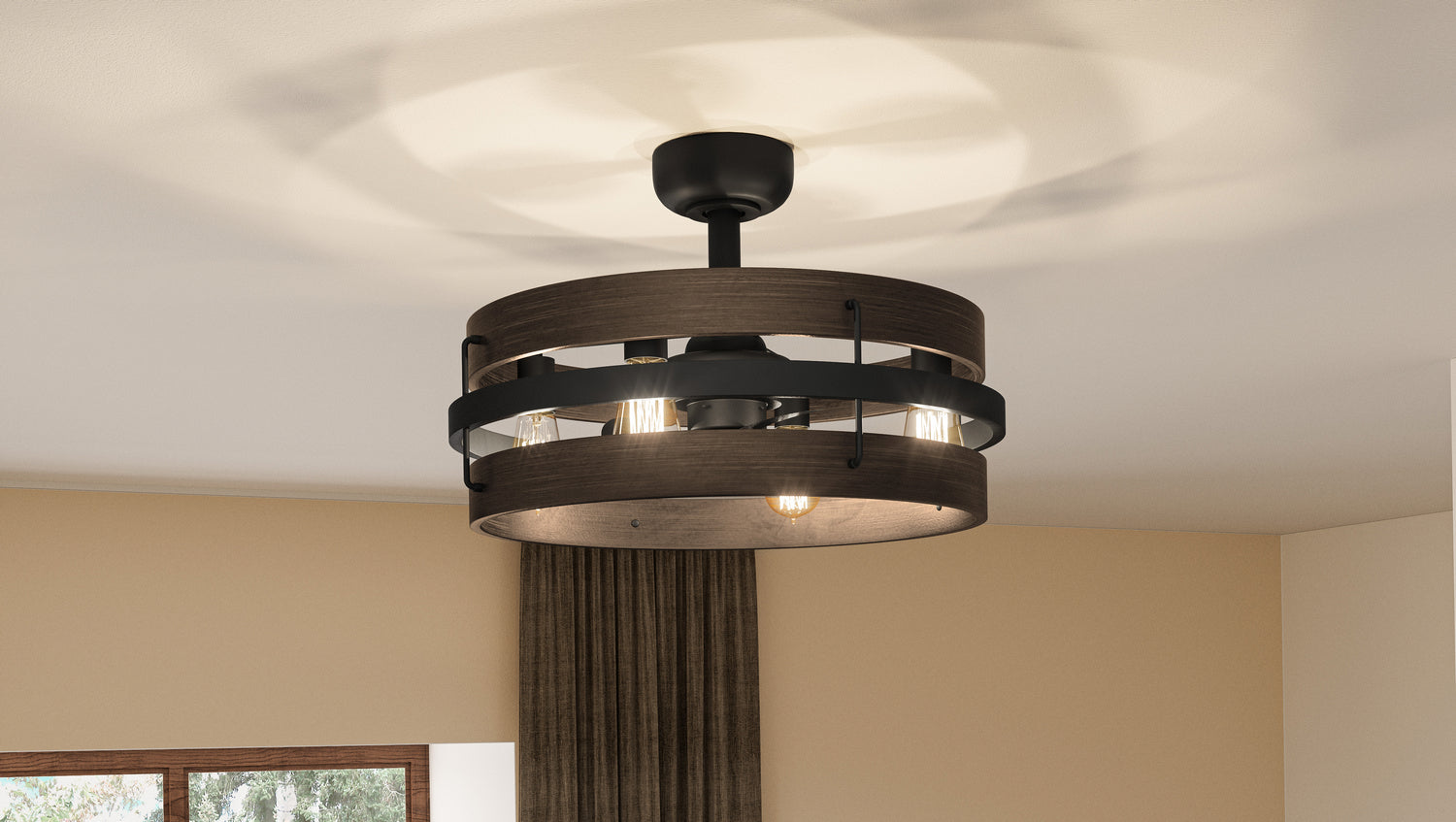 Quoizel Four Light Fandelier in Matte Black | Fan Diego