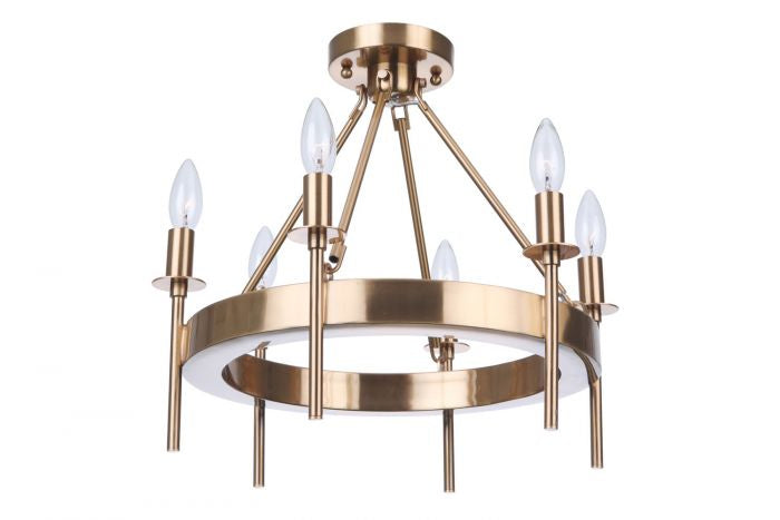 Larrson Six Light Semi-Flush Mount in Satin Brass