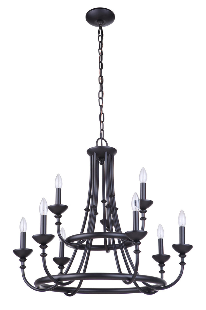 Marlowe Nine Light Chandelier in Flat Black