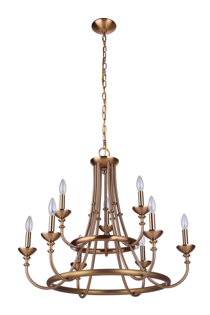 Marlowe Nine Light Chandelier in Satin Brass