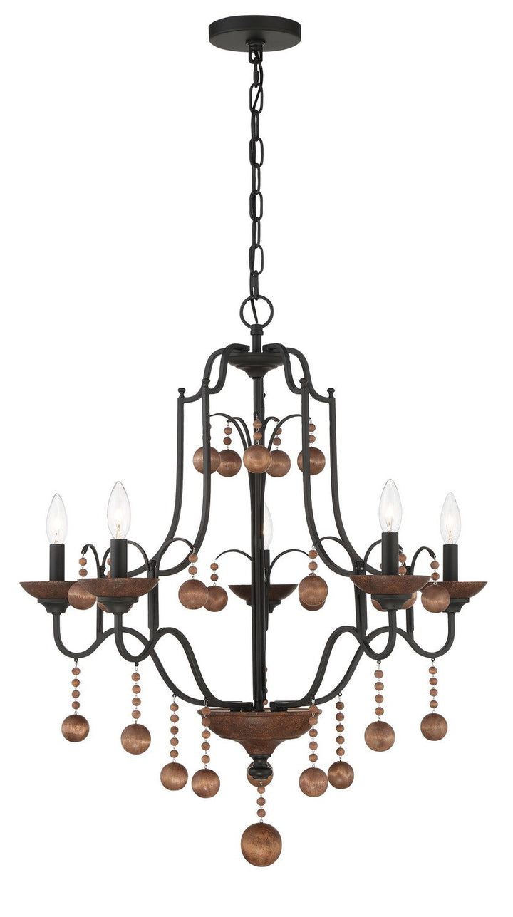 Minka Lavery Colonial Charm Five Light Chandelier in Old World Bronze with Walnut Acce