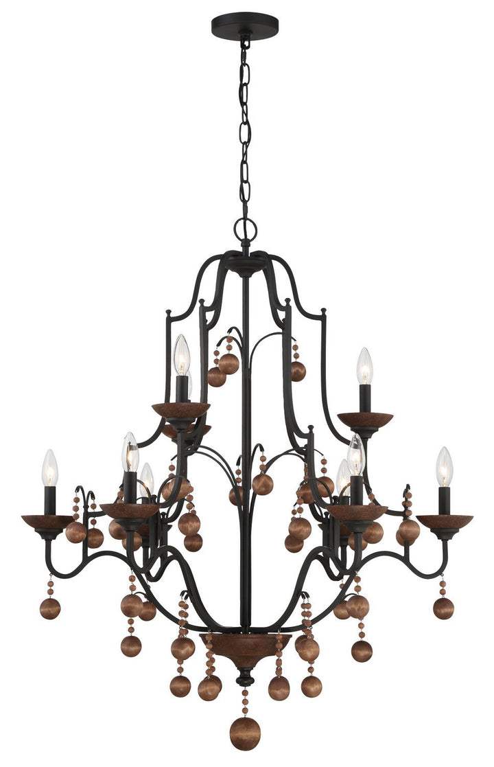 Minka Lavery Colonial Charm Nine Light Chandelier in Old World Bronze with Walnut Acce