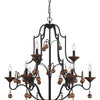 Minka Lavery Colonial Charm Nine Light Chandelier in Old World Bronze with Walnut Acce