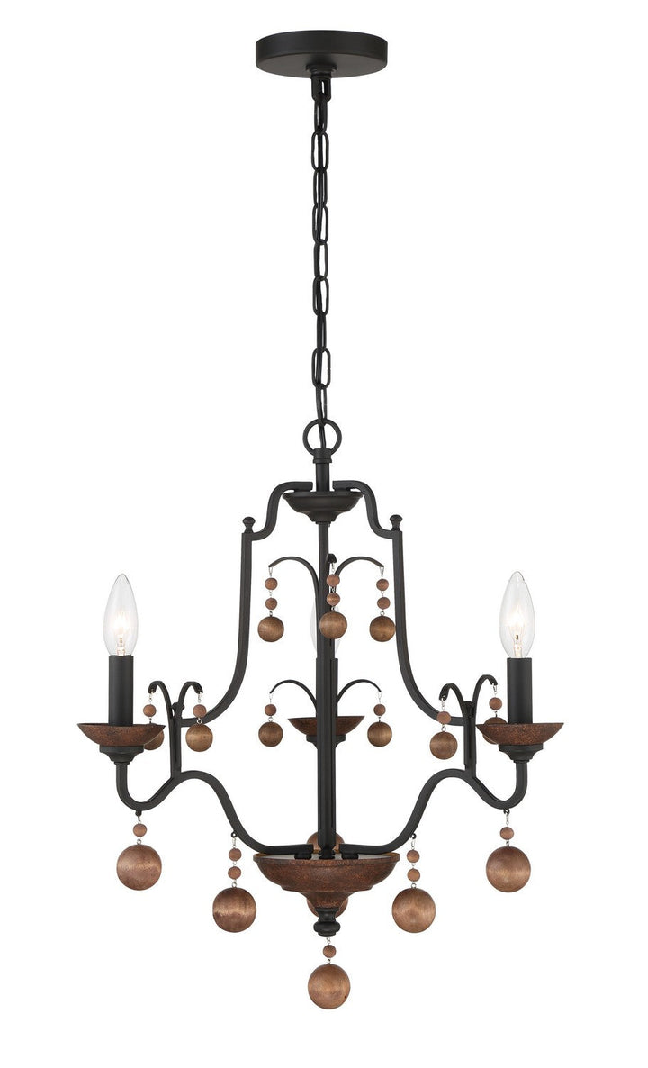 Minka Lavery Colonial Charm Three Light Chandelier in Old World Bronze with Walnut Acce