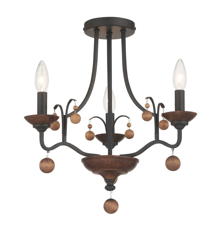 Minka Lavery Colonial Charm Three Light Semi Flush Mount in Old World Bronze with Walnut Acce