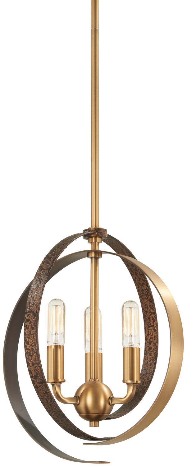 Minka Lavery Criterium Three Light Pendant (Convertible To Semi Flush) in Aged Brass with Textured Iron