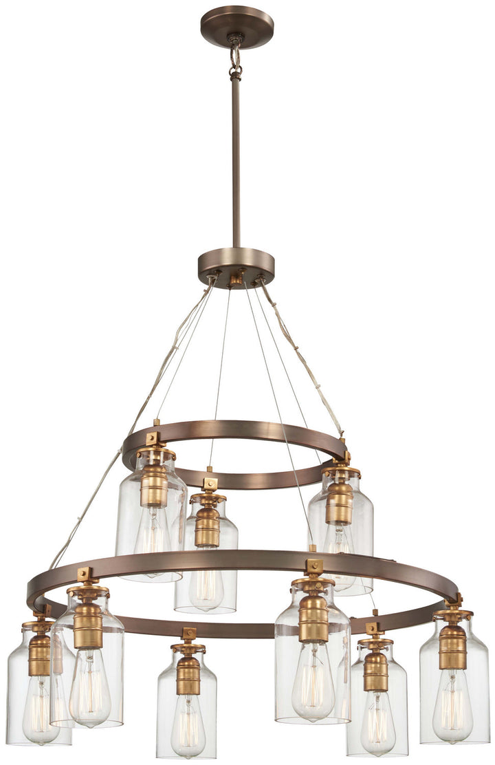 Minka Lavery Morrow Nine Light Chandelier in Harvard Court Bronze with Gold Highlights