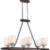 Minka Lavery Studio 5 Five Light Island Pendant in Painted Bronze with Natural Brushed Brass Clear Glass
