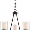 Minka Lavery Studio 5 Three Light Chandelier in Painted Bronze with Natural Brushed Brass Clear Glass