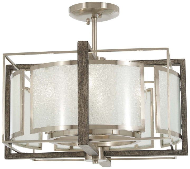 Minka Lavery Tysons Gate Four Light Pendant(Convertible To Semiflush) in Brushed Nickel with Shale Wood