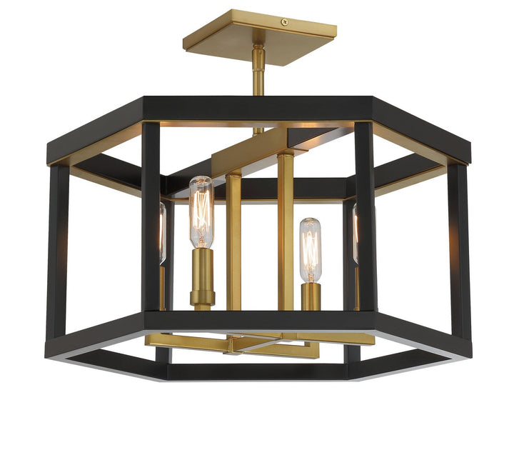 Minka Lavery Union Estates Four Light Semi Flush Mount in Coal And Soft Brass