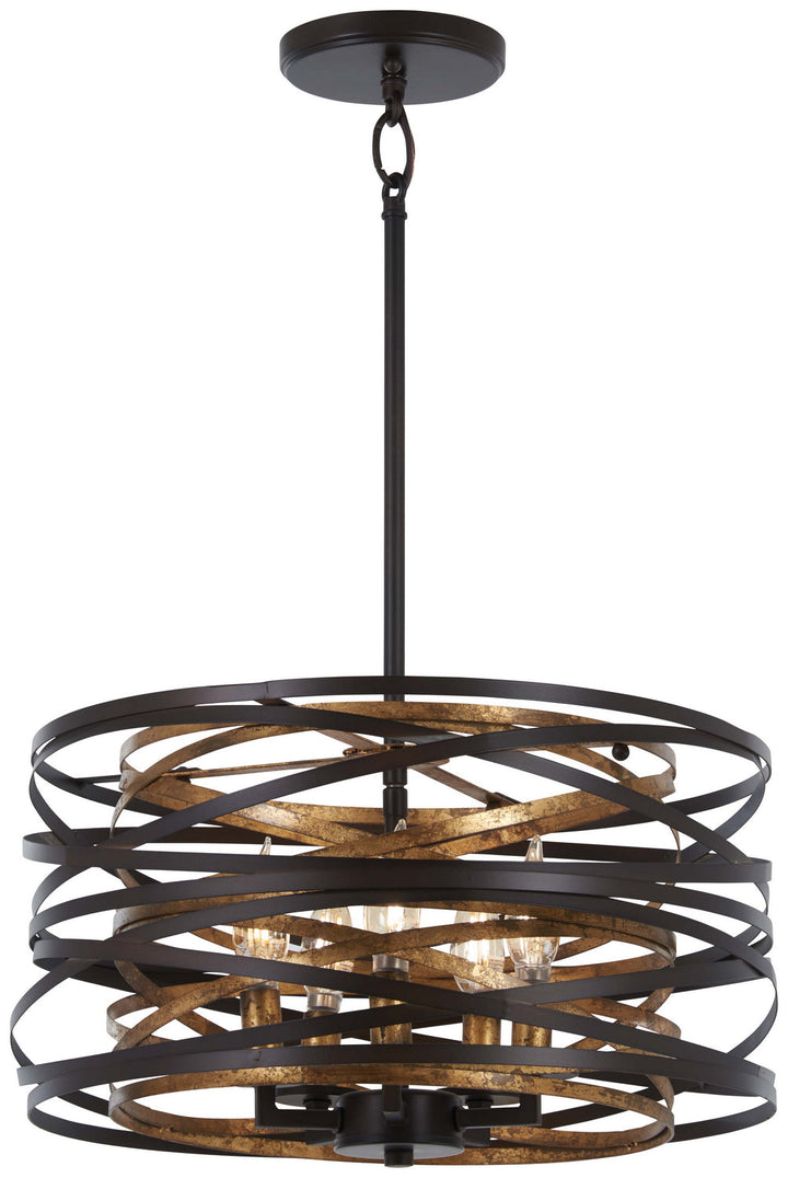 Minka Lavery Vortic Flow Five Light Pendant (Convertible To Semiflush) in Dark Bronze with Modaic Gold