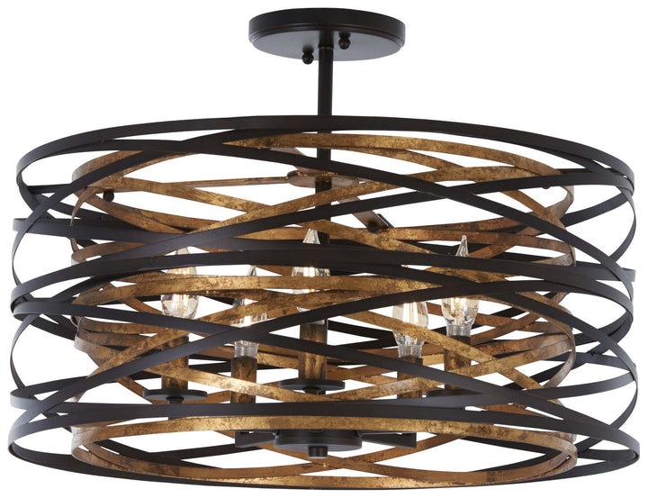 Minka Lavery Vortic Flow Five Light Semi Flush Mount in Dark Bronze with Modaic Gold